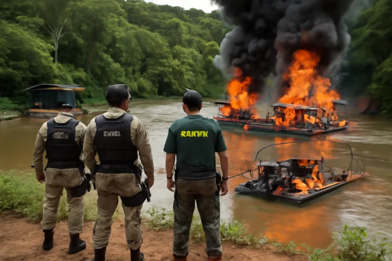 Operação da PM e do Ibama destrói cinco pontos de garimpo ilegal no Rio das Velhas, incinera balsas, apreende mercúrio e registra vazamentos em Nova Lima, Raposos e Rio Acima