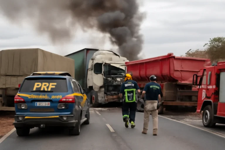 Acidente na BR-040 em João Pinheiro causa interdição total da pista, três caminhões envolvidos e equipes da PRF e bombeiros atuam sem previsão de liberação