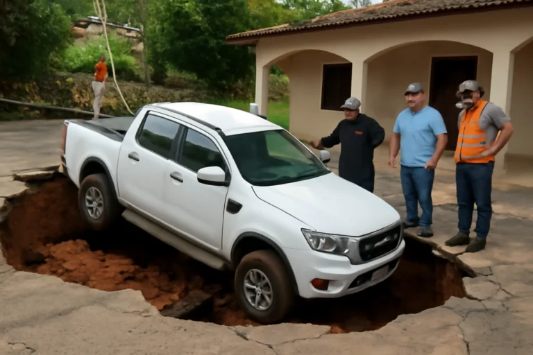 Caminhonete engolida por cratera enquanto padre tentava estacionar na casa paroquial de Palmácia, Ceará, mobiliza resgate, vistoria e promessa de reforma
