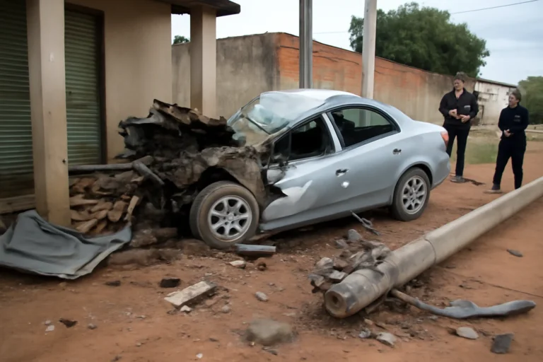 Acidente em Capitão Enéas: carro em alta velocidade colide com pilares de imóvel e poste, mata dois jovens de 25 e 28 anos, perícia investiga causas