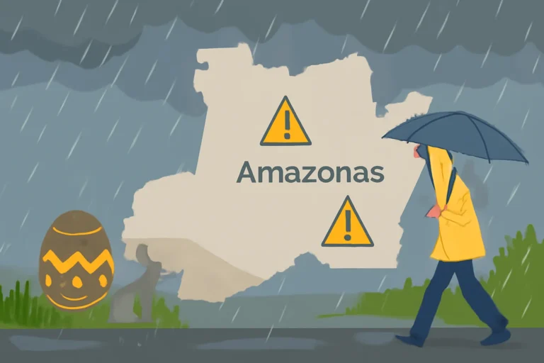 Domingo de Páscoa com chuva no Amazonas, previsão do tempo detalhada, regiões em alerta e orientações para quem precisa sair de casa