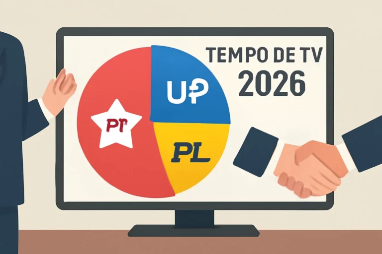 Tempo de TV 2026, quanto cada partido terá e por que o Centrão já abre disputa por apoios, União-PP, PL e Federação PT concentram grande fatia da propaganda