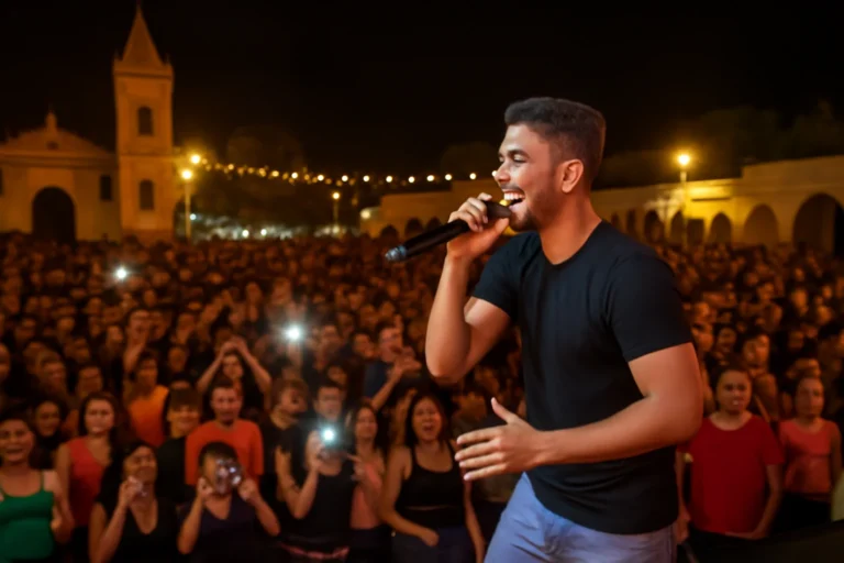 Natanzinho Lima fecha Semana Santa em Mucajaí ao som de brega com arrocha, show gratuito às 0h na Cidade Cenográfica Estevam dos Santos, público celebra última noite da Paixão de Cristo