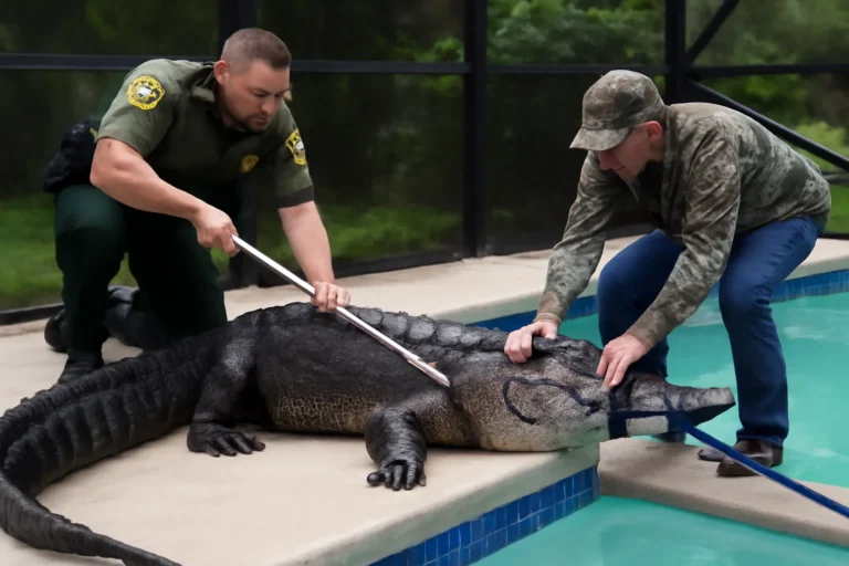 Polícia resgata jacaré que invadiu piscina em Tampa, Flórida, com ajuda de caçador especializado