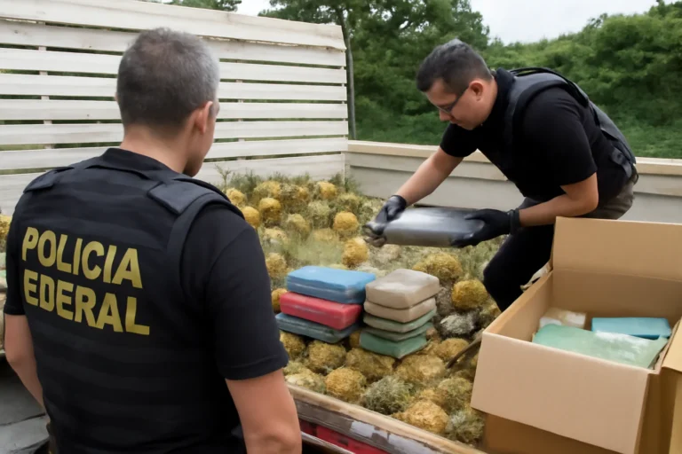 PF apreende 460 kg de cocaína escondidos em caminhão carregado de abacaxi e transforma carga em doação para educação